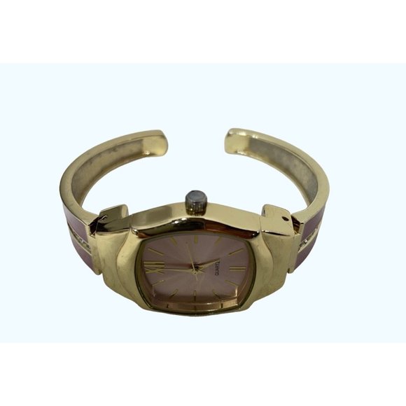 Cuff Enamel Pink Bangle Bracelet Wrist Watch with Rhinestones Made in Japan - Picture 5 of 5